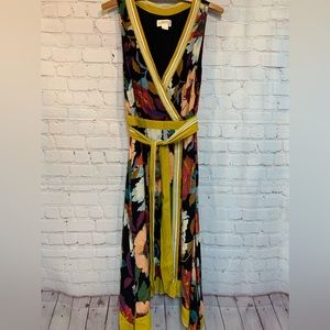 Anthropologie Maeve Black Gold Floral Dress 8